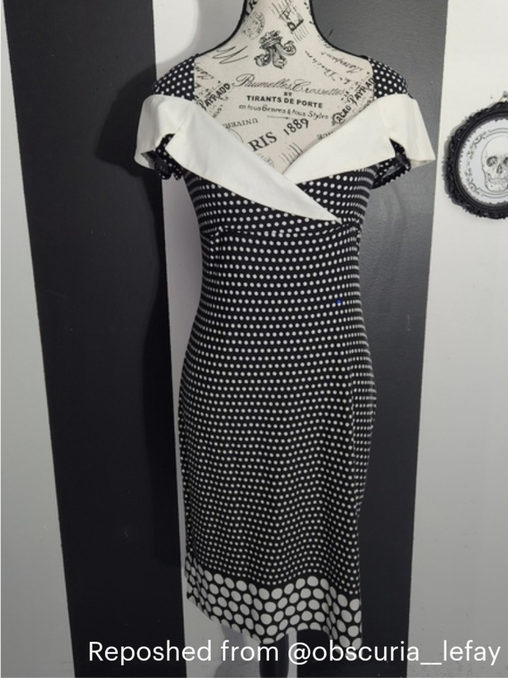 Vintage Joseph Ribkoff Black & White Polka Dot Pinup Midi Dress